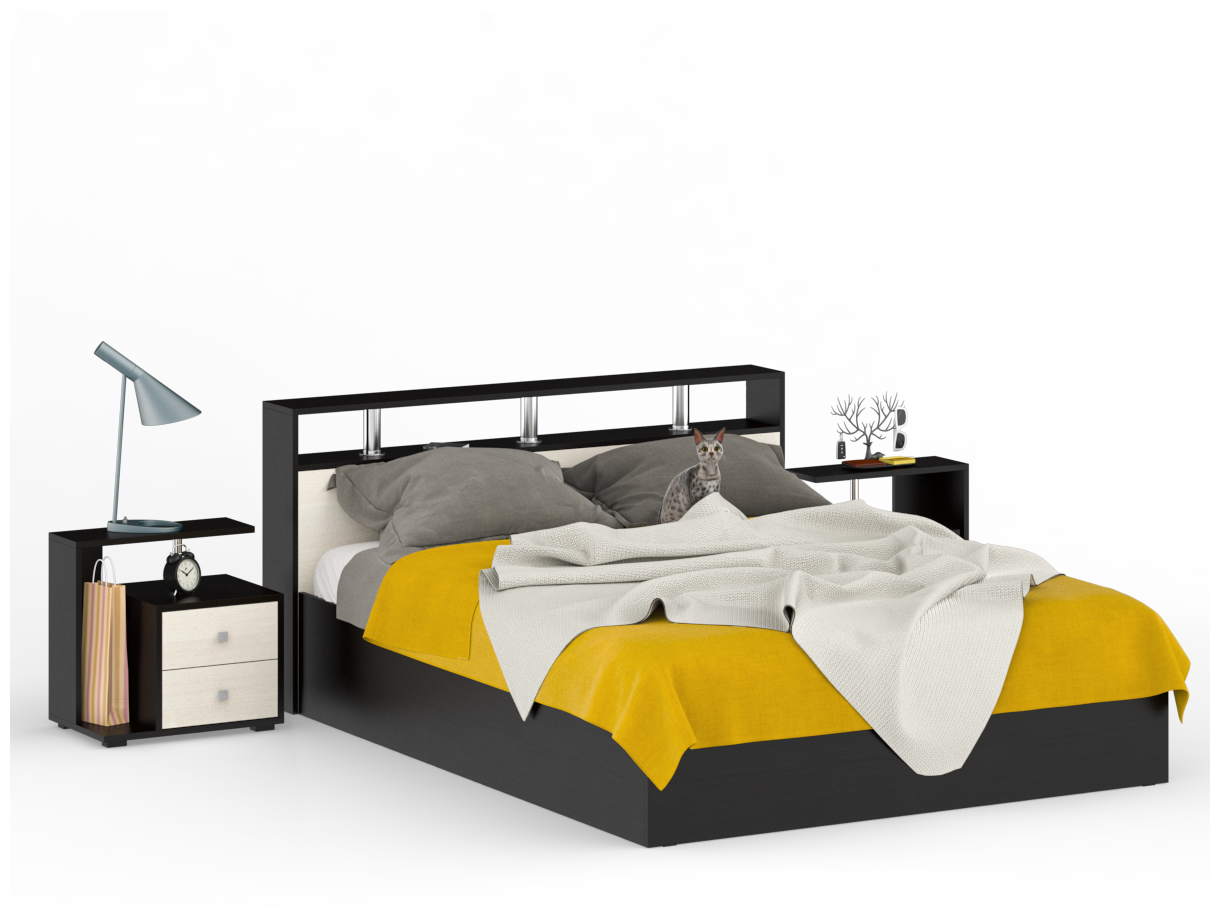 Кровать 1600 с двумя тумбочками Камелия цвет венге/дуб лоредо