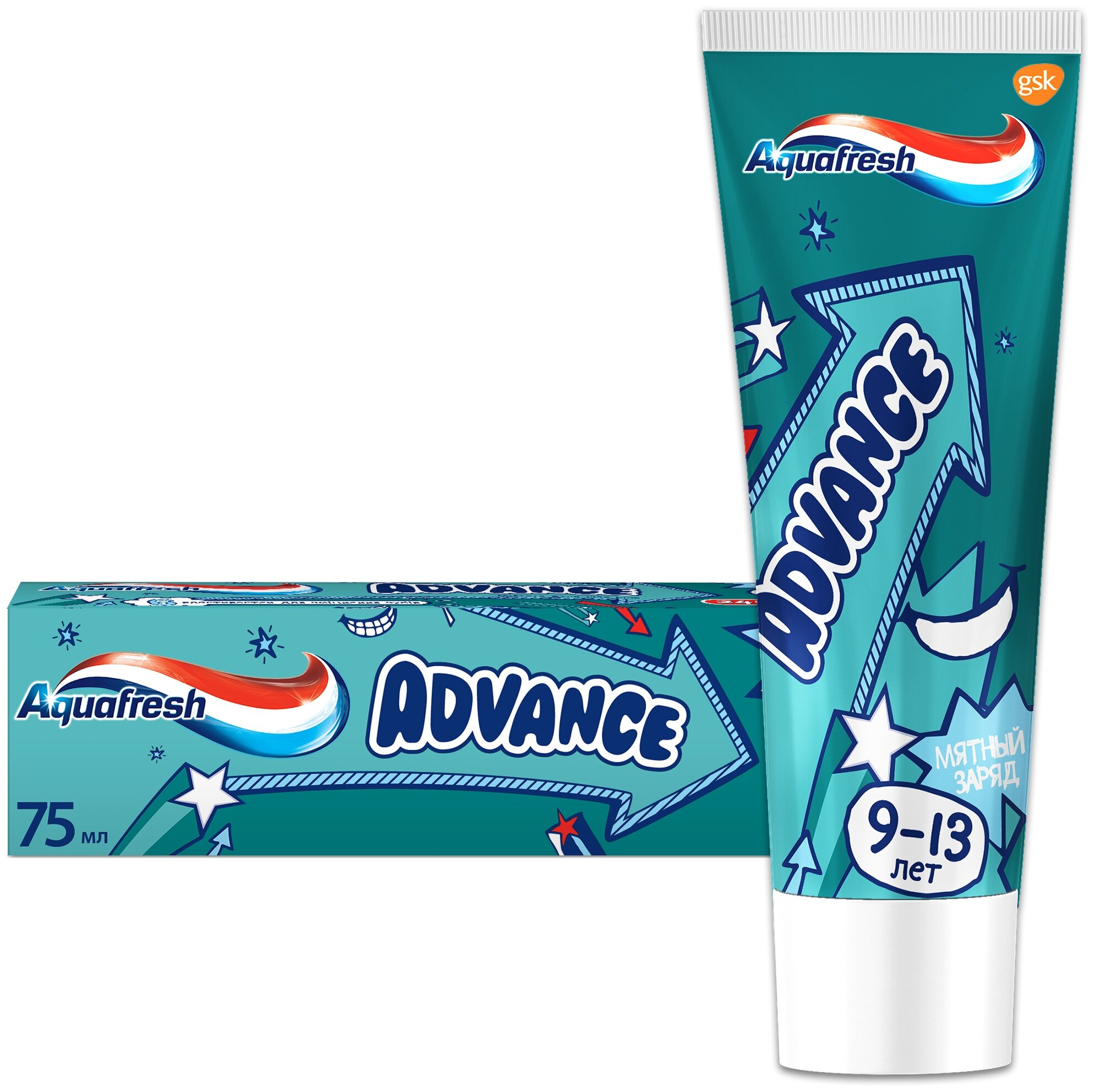 AQUAFRESH ADVANCE 9-13 лет детская зубная паста 75 мл