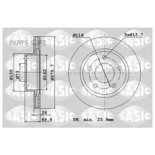 Диск Торм.Пер.Вентил. Sasic арт. 6100017