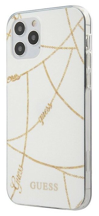 Чехол Guess Gold Chain Design Hard для iPhone 12 Pro Max, белый