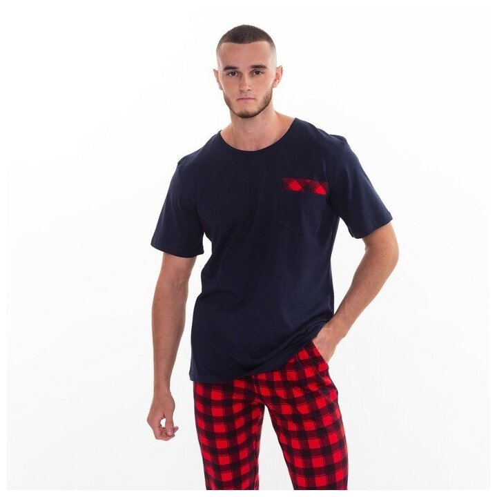 Костюм мужской домашний (футболка и брюки), цвет красный, размер 60 - фотография № 8