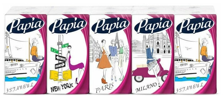 Платочки бумажные PAPIA Classic 10шт 4 слоя - фотография № 1