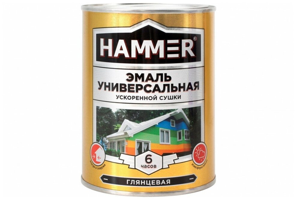 Эмаль универсальная HAMMER, ускоренной сушки, белая, 0,9 кг - фотография № 1