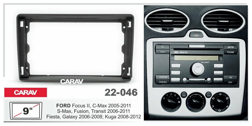 Переходная рамка 9" Android для а/м FORD Focus, C-Max 2005-11; S-Max, Fusion, Transit 2006-11; Fiesta, Galaxy 2006-08 CARAV 22-046