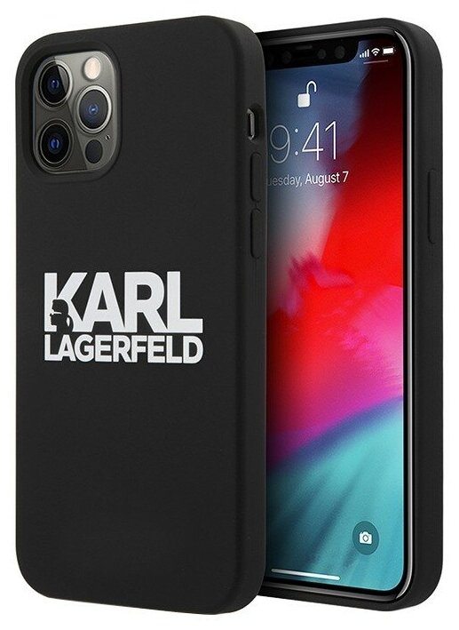 Чехол Karl Lagerfeld Liquid silicone Stack logo Hard для iPhone 12 | 12 Pro, черный