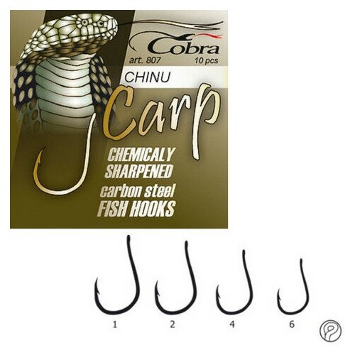 cobra крючки cobra carp серия cc304 06 10 шт Крючки Cobra Carp (Chinu), размер 4, 10шт.