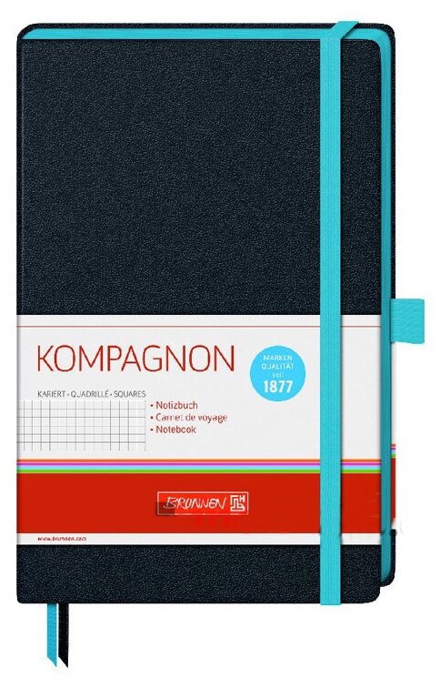 Блокнот Brunnen Компаньон Тренд, 80 гр/м2, 12.5 х 19.5 см, 96 л, цвет обложки черный, резинка и обрез - синий