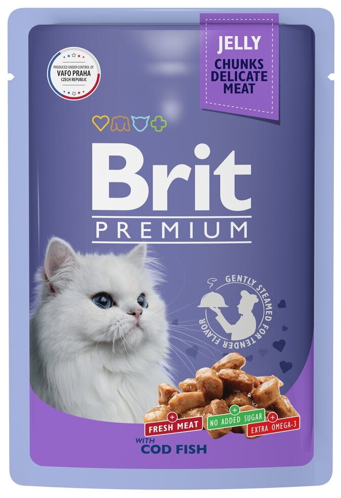 Корм Brit Premium Cod Fish (в желе) для кошек, с треской, 85 г x 14 шт