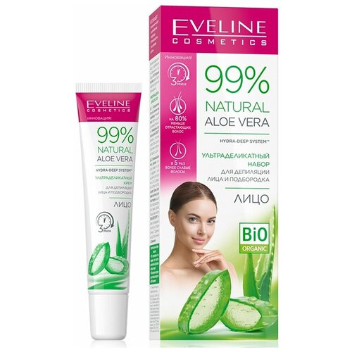 EVELINE 99% Natural Aloe Vera Набор: набор д/депил. лица и подбородка (крем 20мл. +гель после депил.)