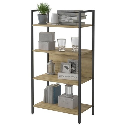 Стеллаж, этажерка, пенал, шкаф для книг металлический деревянный напольный в скандинавском стиле SKANDIWOOD Bergen (Chicago) 60x30x120 см, белый