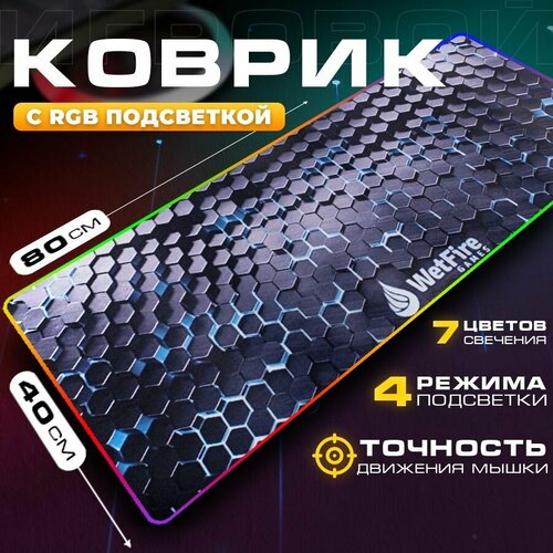 Коврик для мышки с подсветкой Zerty, компьютерный большой игровой,80х40 см, темно-синий
