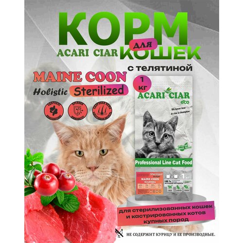 Сухой корм для кошек Acari Ciar Beef Sterilized 1 кг Maine-Coon гранула Holistic