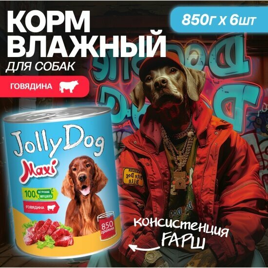Корм влажный Зоогурман Jolly Dog, для собак, Говядина, 850 гр х 6 шт