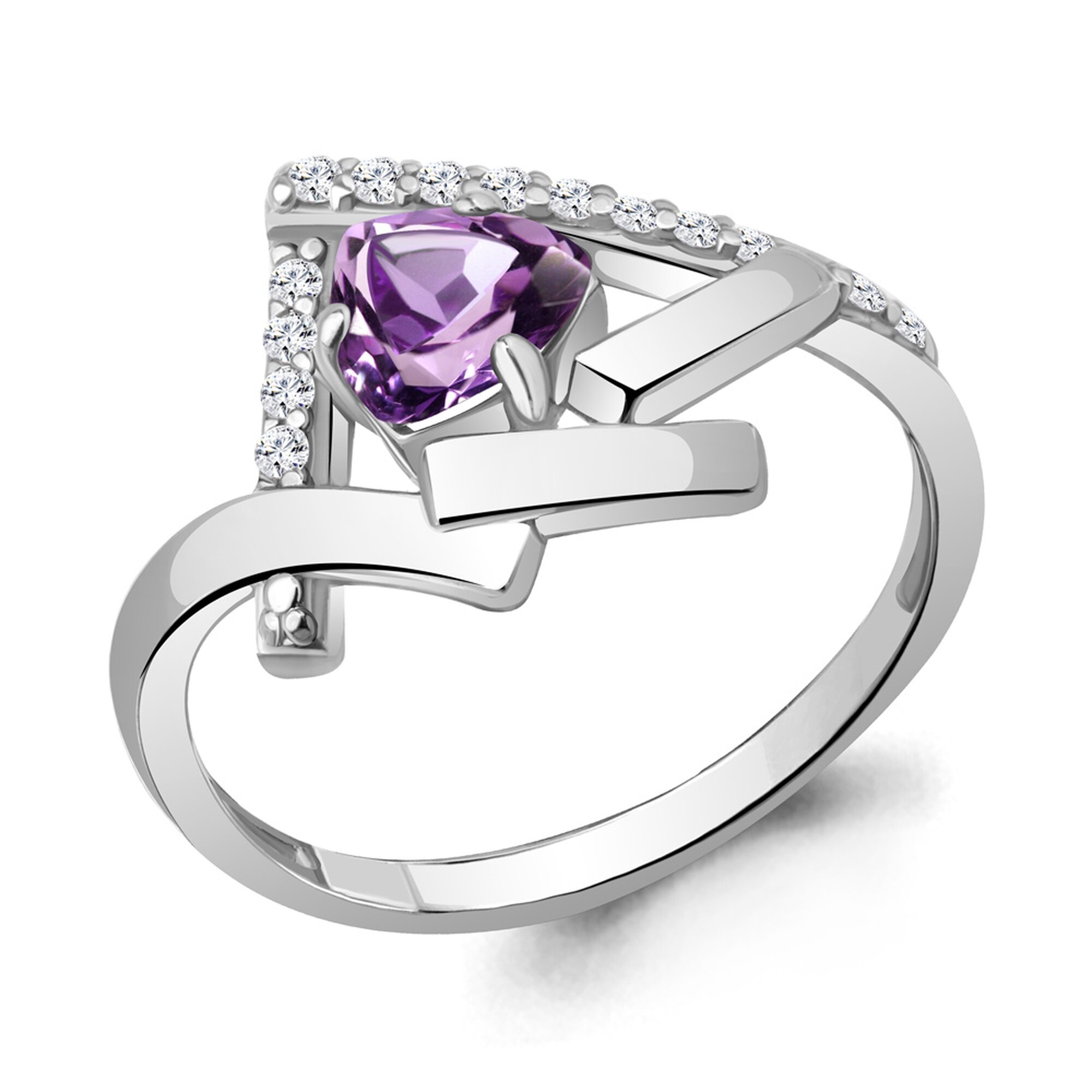 Кольцо Diamant online, серебро, 925 проба, родирование, фианит, аметист, размер 17.5, фиолетовый