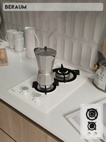 Изображение товара Газовая варочная панель Beraum HG-2G106W, 2 конфорки, газ-контроль, белый