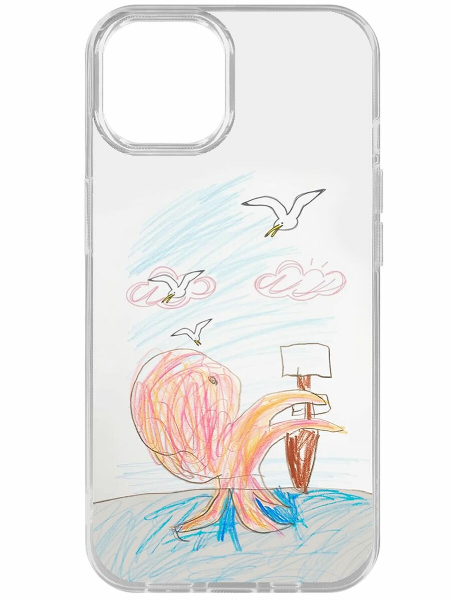 Чехол-накладка Krutoff Clear Case Кракен для iPhone 15, прозрачный, силикон