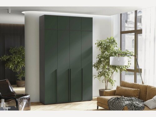 Изображение товара Шкаф 4-х створчатый 1600 с антресолью, прямой, Графит/Изумруд