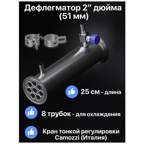 Дефлегматор кламп 2 дюйма (51 мм) / Кожухотрубный дефлегматор / Холодильник для самогонного аппарата / дистиллятора