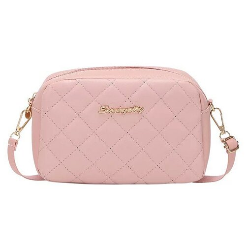 Женская стеганная мини сумка/ тоут сумка/ клатч/ мессенджер городская сумка для женщин кросс-боди VINI Store цвет розовый/золотистый