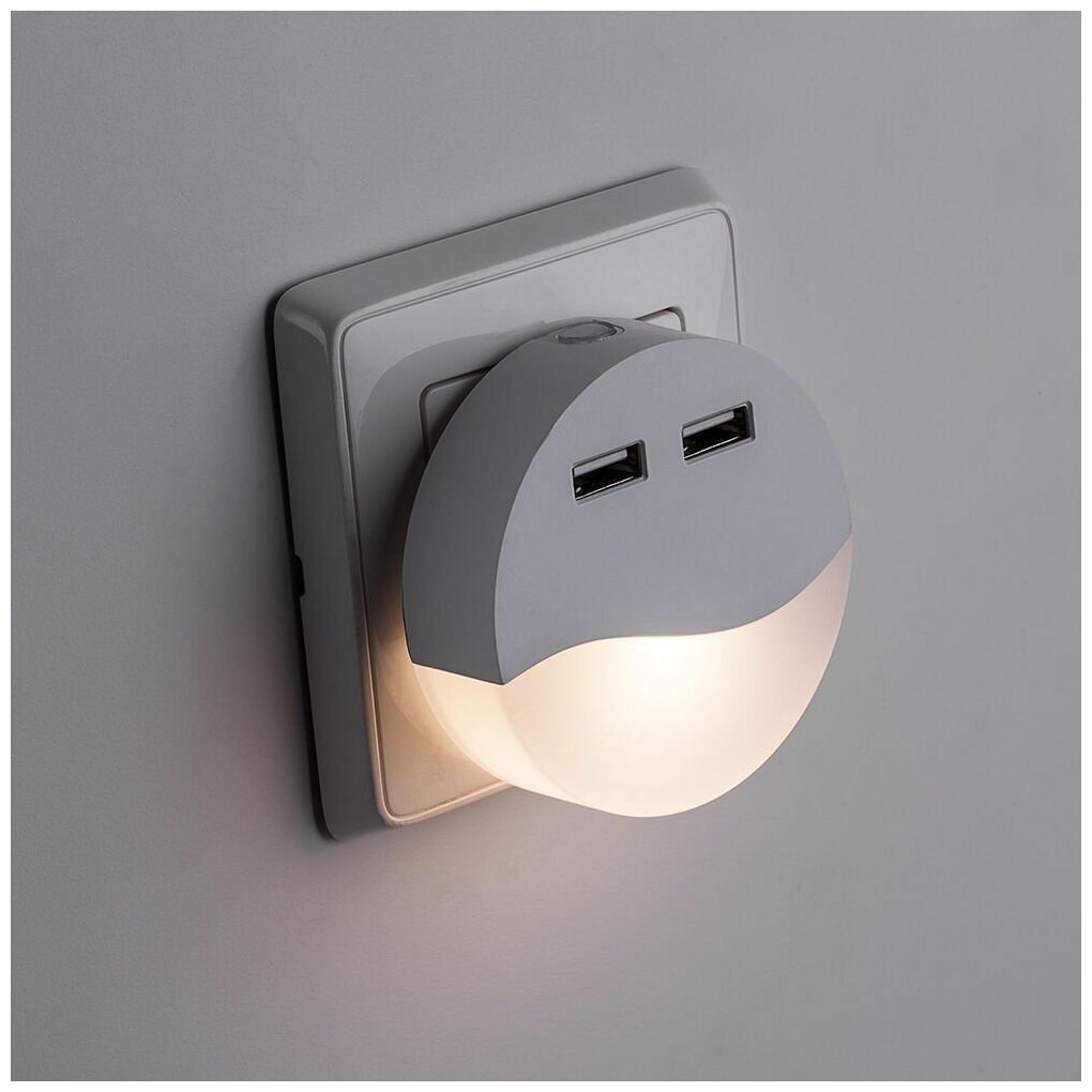 Светильник-ночник c USB выходами 0,45W 230V круг, белый FN1122