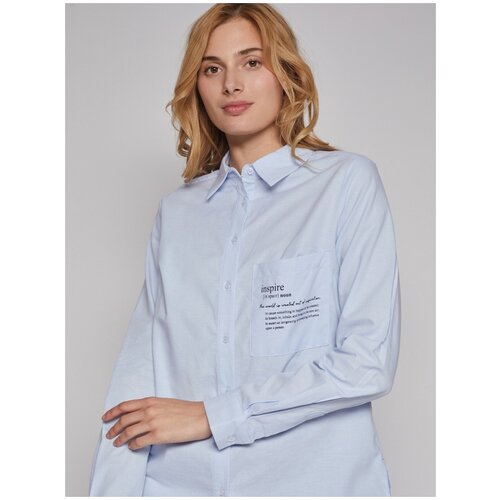 фото Рубашка с принтом-надписью, цвет светло-голубой, размер s zolla