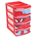 Контейнер органайзер универсальный ланч бокс для хранения продуктов, вещей и игрушек малый человек паук IDEA М 2774 (4 секции) красный - изображение