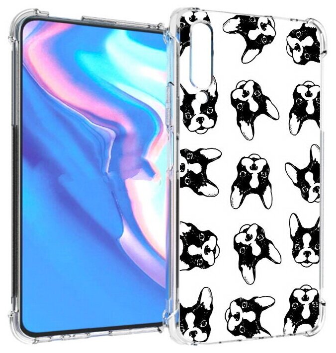 Чехол задняя-панель-накладка-бампер MyPads черно белые собачки для Honor 9X Pro/Huawei Y9s/P Smart Pro 2019 противоударный