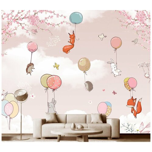 Фотообои на стену детские Модный Дом Звери на воздушных шариках в розовом небе 350x290 см (ШxВ) фотообои на стену детские модный дом звери на воздушных шариках в розовом небе 300x290 см шxв