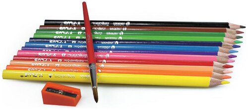 Набор цветных акварельных карандашей 12 цветов Y-PLUS RAINBOW, точилка, трехгранные, картон