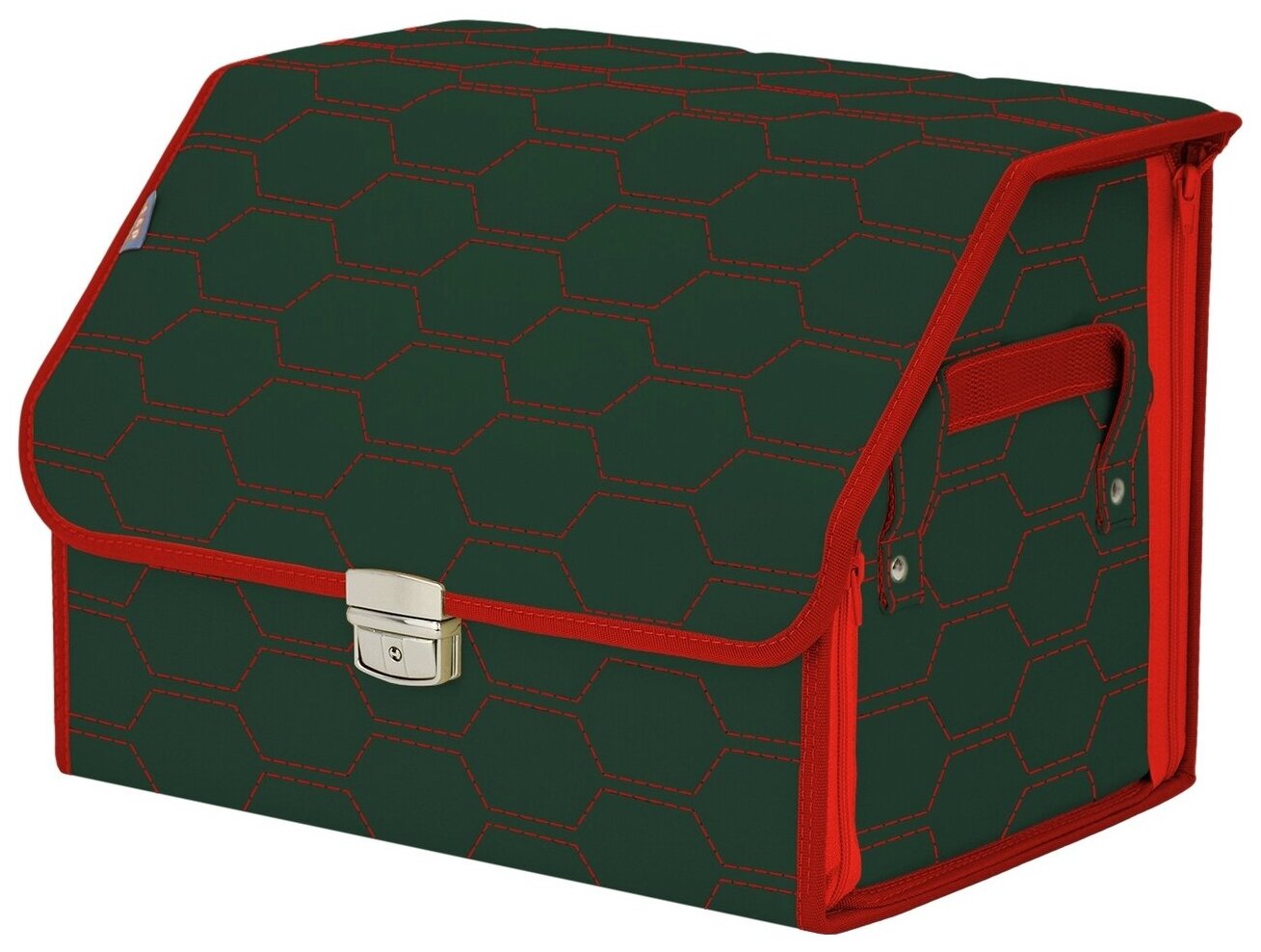 Органайзер-саквояж в багажник "Союз Премиум" (размер M). Цвет: зеленый с красной прострочкой Соты.