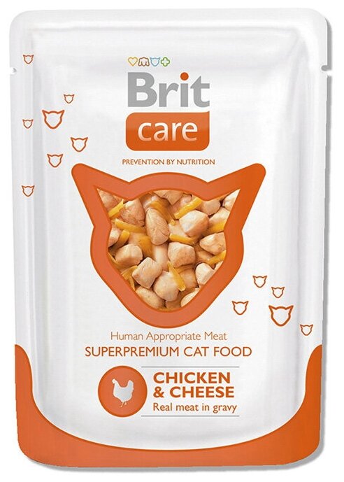 Корм Brit Care Chicken & Cheese (в соусе) для кошек, курица и сыр, 80 г x 12 шт