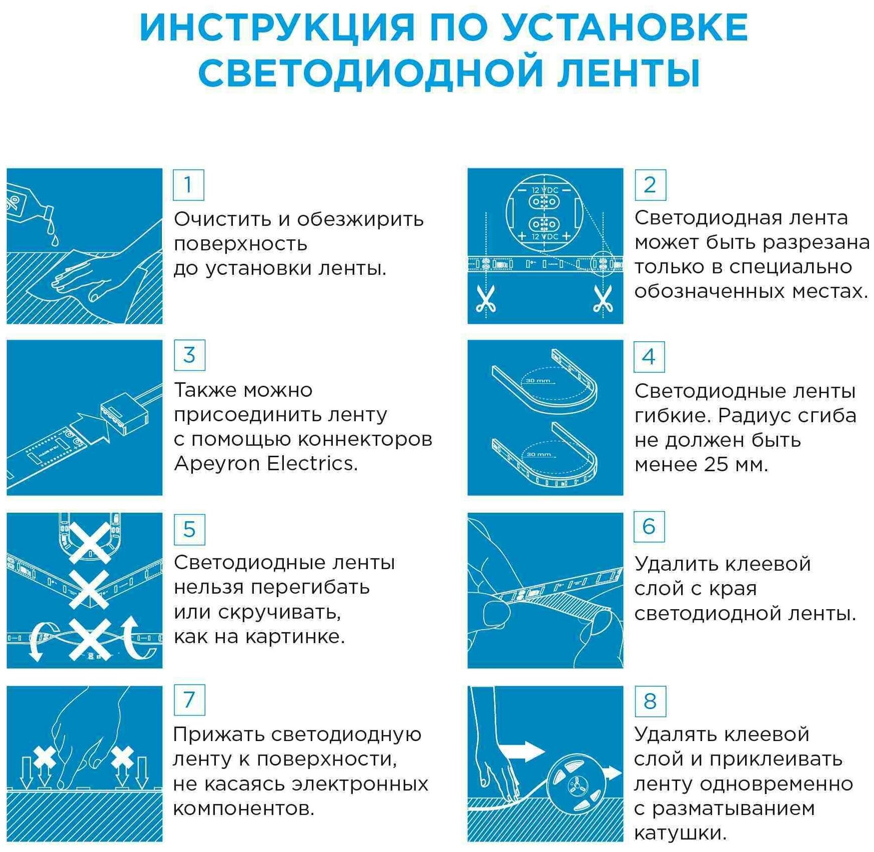 Комплект светодиодной RGBW подсветки Apeyron 10-103 с напряжением 12В и аксессуарами в комплекте / RGBW лента / 360 Лм / 30 диодов на метр / 7.2Вт/м / smd5050 / IP20 / длина 2 м, ширина 10 мм / адапте - фотография № 6