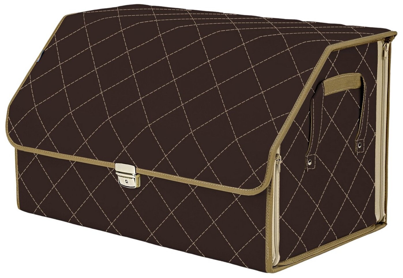 Органайзер-саквояж в багажник "Союз Премиум" (размер XL). Цвет: коричневый с бежевой прострочкой Ромб.