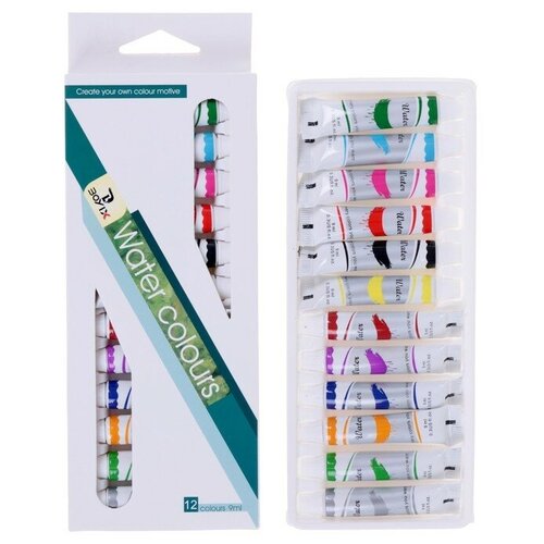 Краски акварельные 12 цветов в пластиковой тубе 9 мл в картонной коробке 478₽