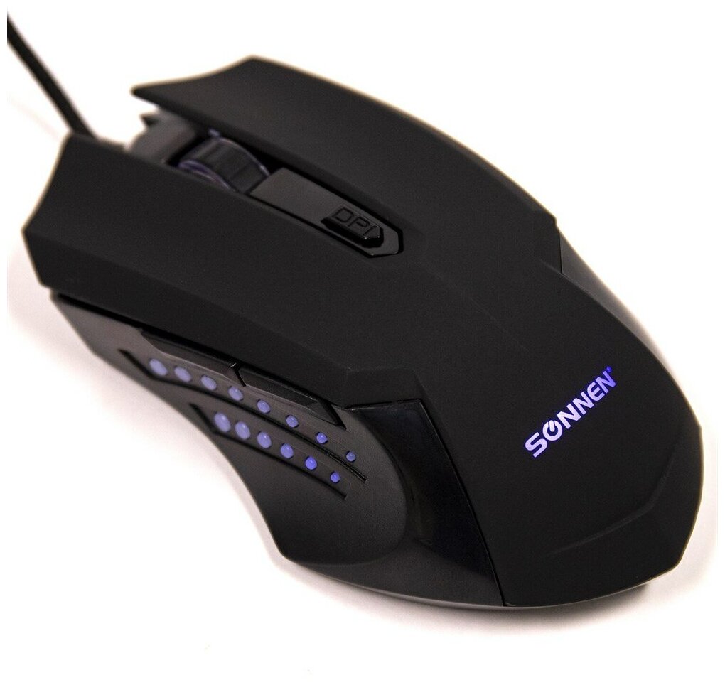 Мышь проводная игровая Sonnen I3 пластик 6 кнопок 800-2400 dpi LED-подсветка черная 513523