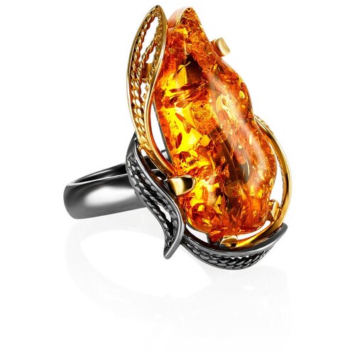 фото Amberholl изысканное кольцо из серебра и натурального золотистого янтаря «филигрань»