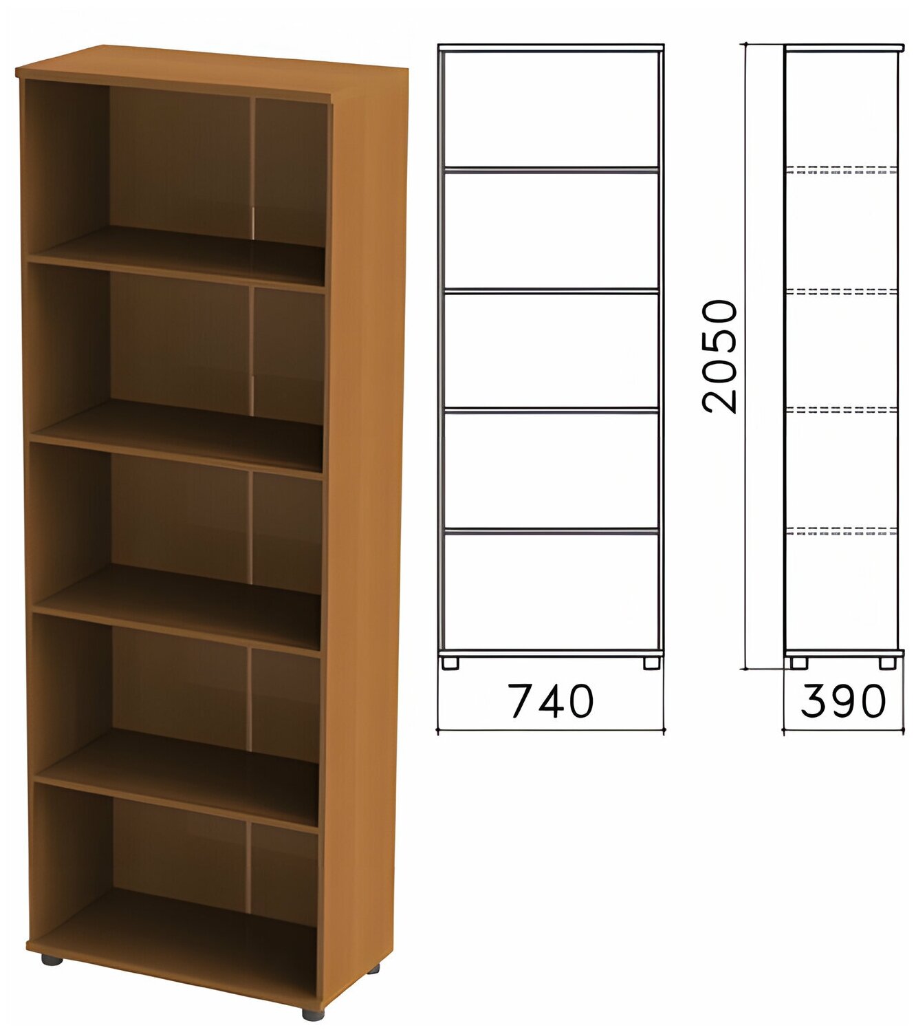 Шкаф (стеллаж) "Монолит", 740х390х2050 мм, 4 полки, цвет орех гварнери