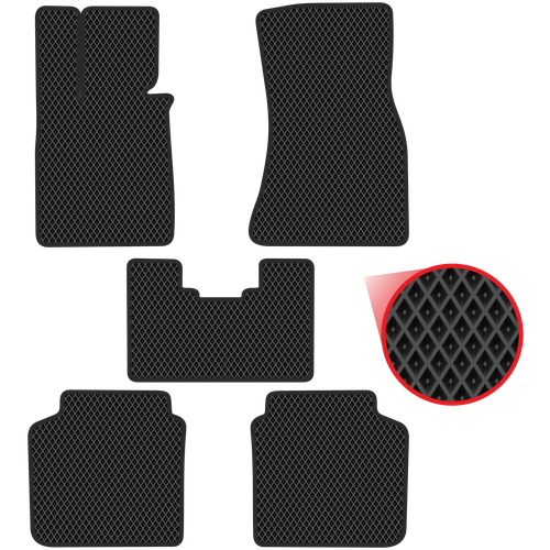 Автомобильные коврики EVA для BMW 7 VI G12 Long (2015-н/в), чёрные с чёрным кантом, ячейка - ромб