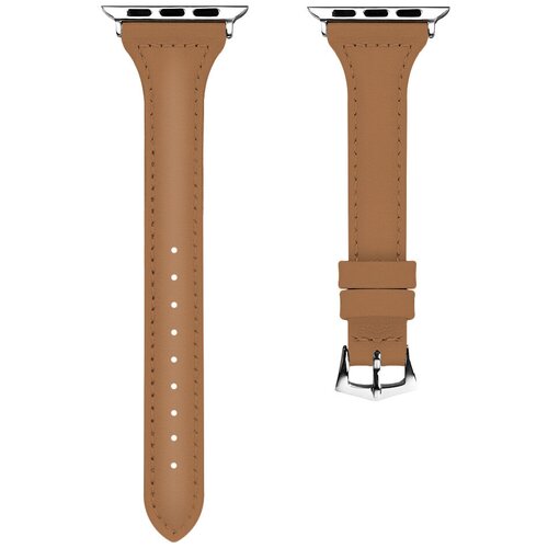 Тонкий кожаный ремешок для Apple Watch 42/44/45 мм, iGrape (Темно-бежевый) кожаный крокодиловый ремешок с металлическим коннектором для apple watch размер 42 44 45 мм светло коричневый