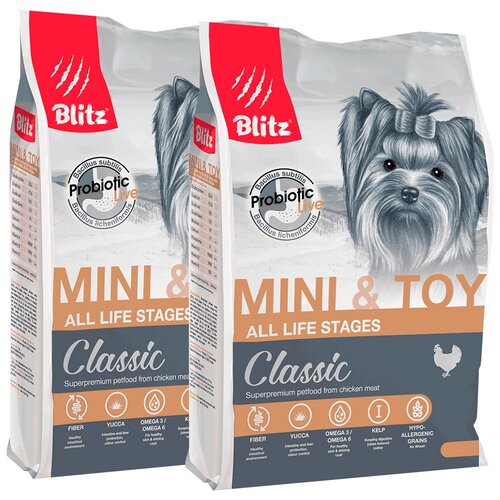 BLITZ CLASSIC ADULT MINI & TOY BREEDS CHICKEN для взрослых собак маленьких пород (2 + 2 кг)