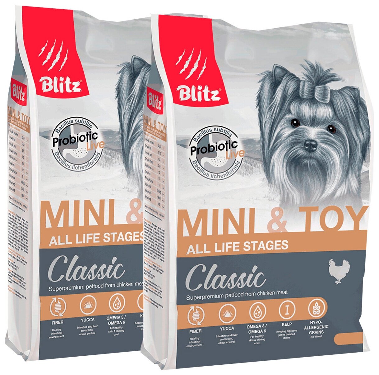 BLITZ CLASSIC ADULT MINI & TOY BREEDS CHICKEN для взрослых собак маленьких пород (2 + 2 кг)