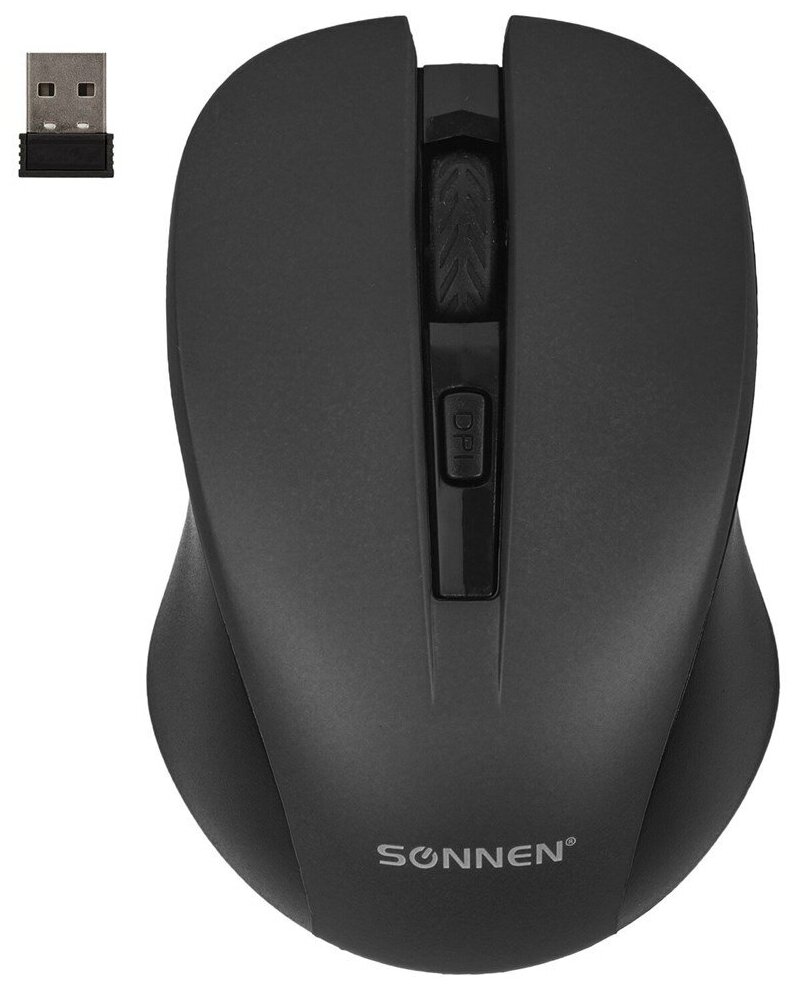 Мышь беспроводная с бесшумным кликом SONNEN V18, USB, 800/1200/1600 dpi, 4 кнопки, черная, 513514 (арт. 513514)