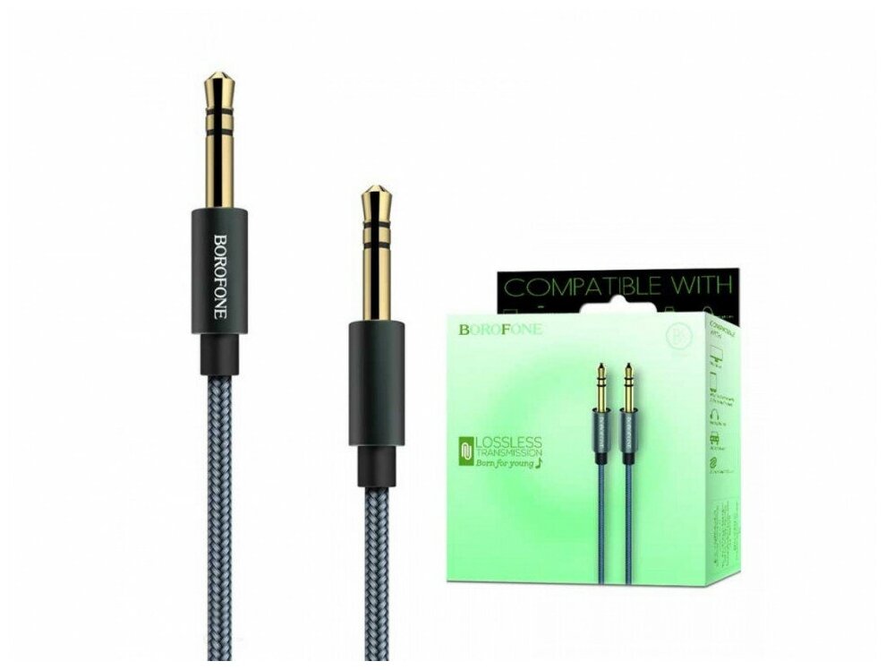 Аудио кабель AUX Borofone BL3 Audiolink 3.5мм jack на 3.5mm jack, 1м, цвет серый