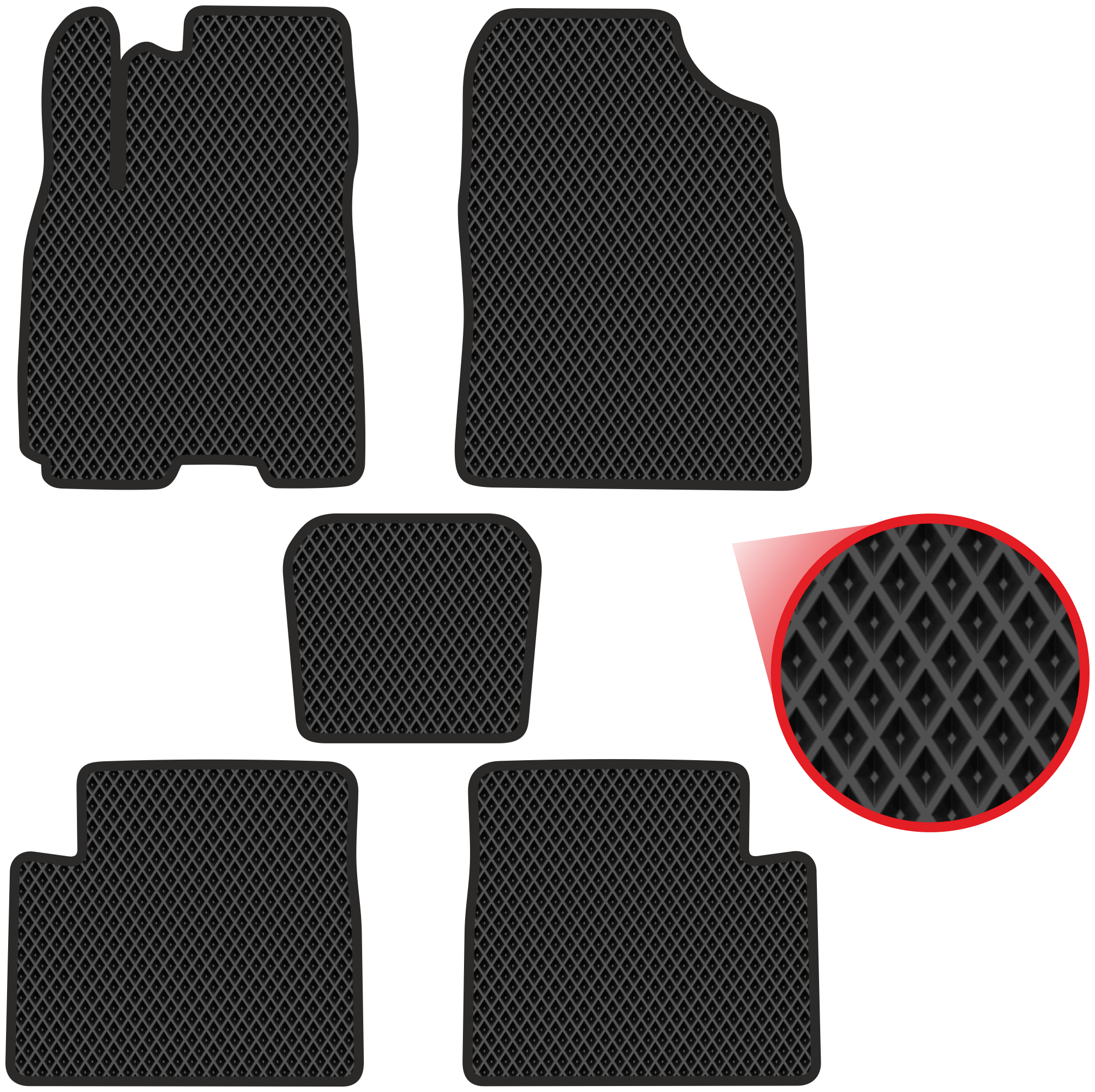 Автомобильные коврики EVA для Chery Tiggo T11 I (2005-2016) чёрные с чёрным кантом ячейка - ромб