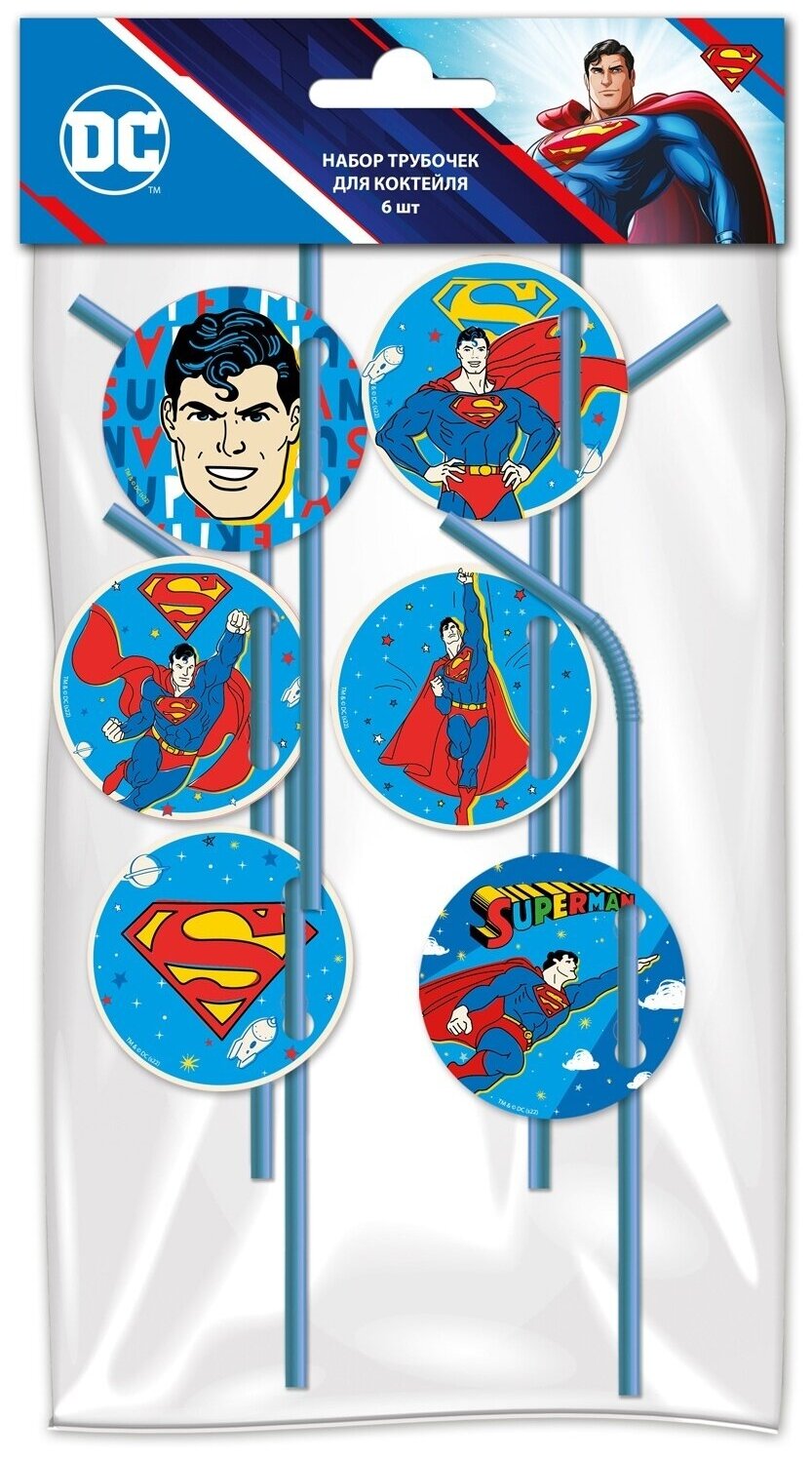 Набор трубочек для коктейля ND Play Superman желтый лого, 6 шт 303421 - фотография № 1