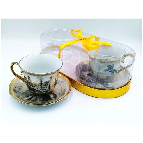 Подарочный чайный набор СПб Петр/Екатерина на 2 персоны фарфор, праздничный набор посуды, чайная чашка с блюдцем, чайная пара, чайный сервиз