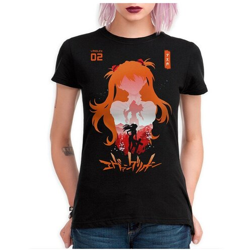 Футболка DreamShirts Аниме Евангелион Аска Лэнгли Сорью / Neon Genesis Evangelion / Женская Черная 3XL