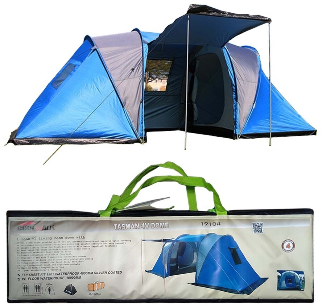 Палатка 4-местная TASMAN 4V DOME CoolWalk (155+150+155)х240х90см