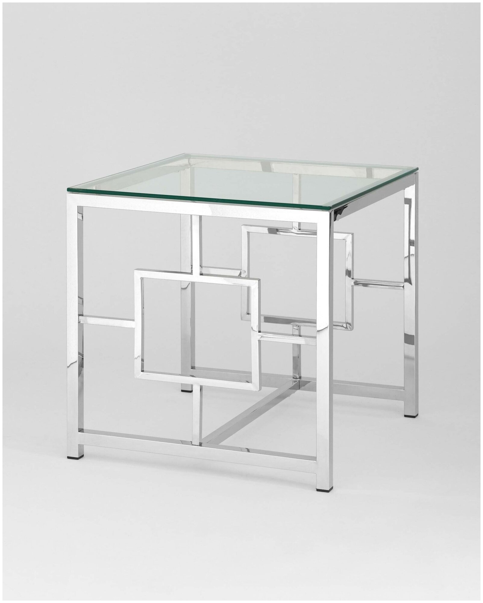 Журнальный столик 55*55 бруклин, прозрачное стекло, сталь серебро Hoff - фото №9