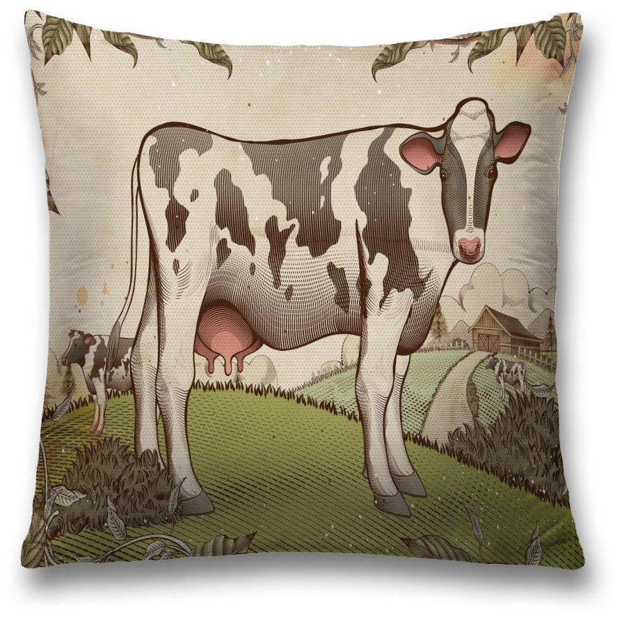 Наволочка декоративная на молнии, чехол на подушку JoyArty "Молочная корова" 45х45 см
